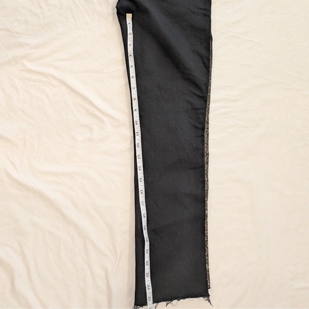$238 MOTHER Rascal Ankle Fray Blk Beaded Stripe Raw Hem Jeans 28 HiRise Straight